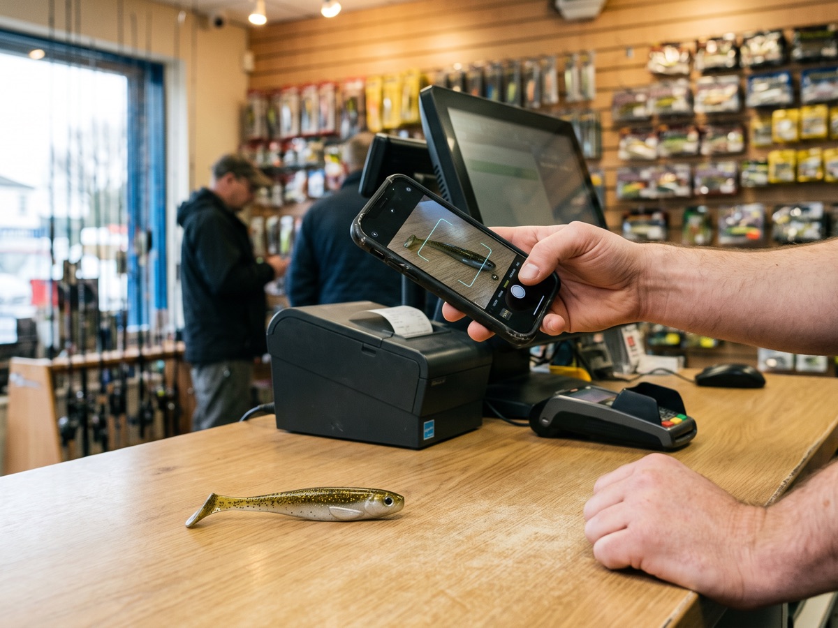The LureScan camera view finding a lure on the counter mat